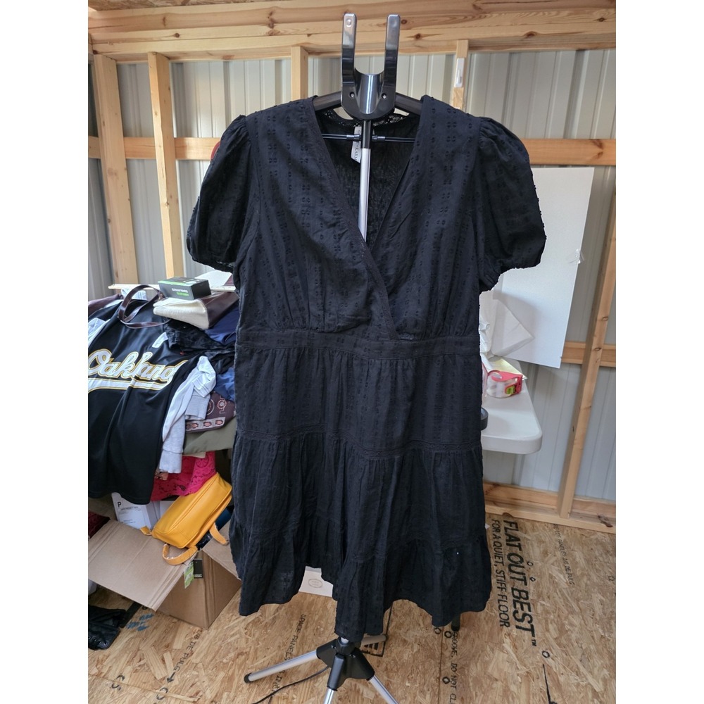 Grace And Karma Womens XL Faux Wrap Short Dress. Eyelet‎ Pattern  Puff Sleeves.